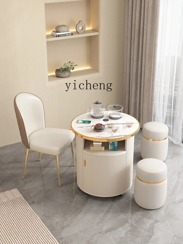 ZC Multi-Functional Tea Table Stone Plate Tea Living Room Balcony Mobile Kombucha Car Tea Cabinet