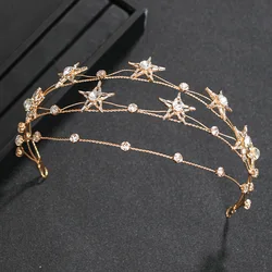 Luxury Crystal Star Headband Tiara For Women Bride Party Rhinestone Hairband Bridal Wedding Hair Accessories Jewelry Headband