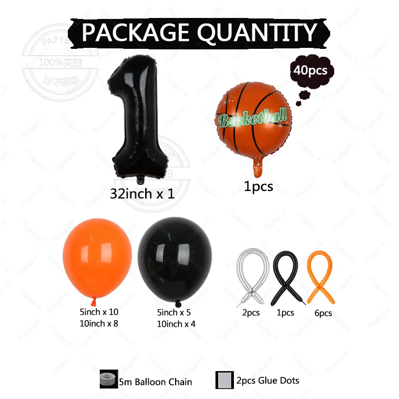 40pcs Basketball Baby Themed Balloons Black Number 1-9 Foil Golbos NBA All-Star Sports Decorated Balloons Kid Birthday Decor