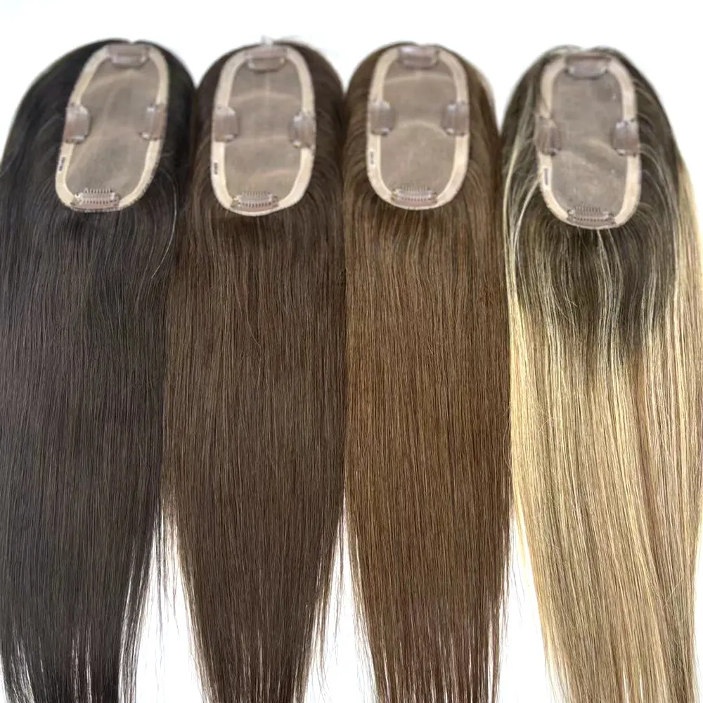 

Hstonir Fine Mono Human Hair Toupee For Women Undervents In Front And Emples Clips In European Remy Hair Topper TP43