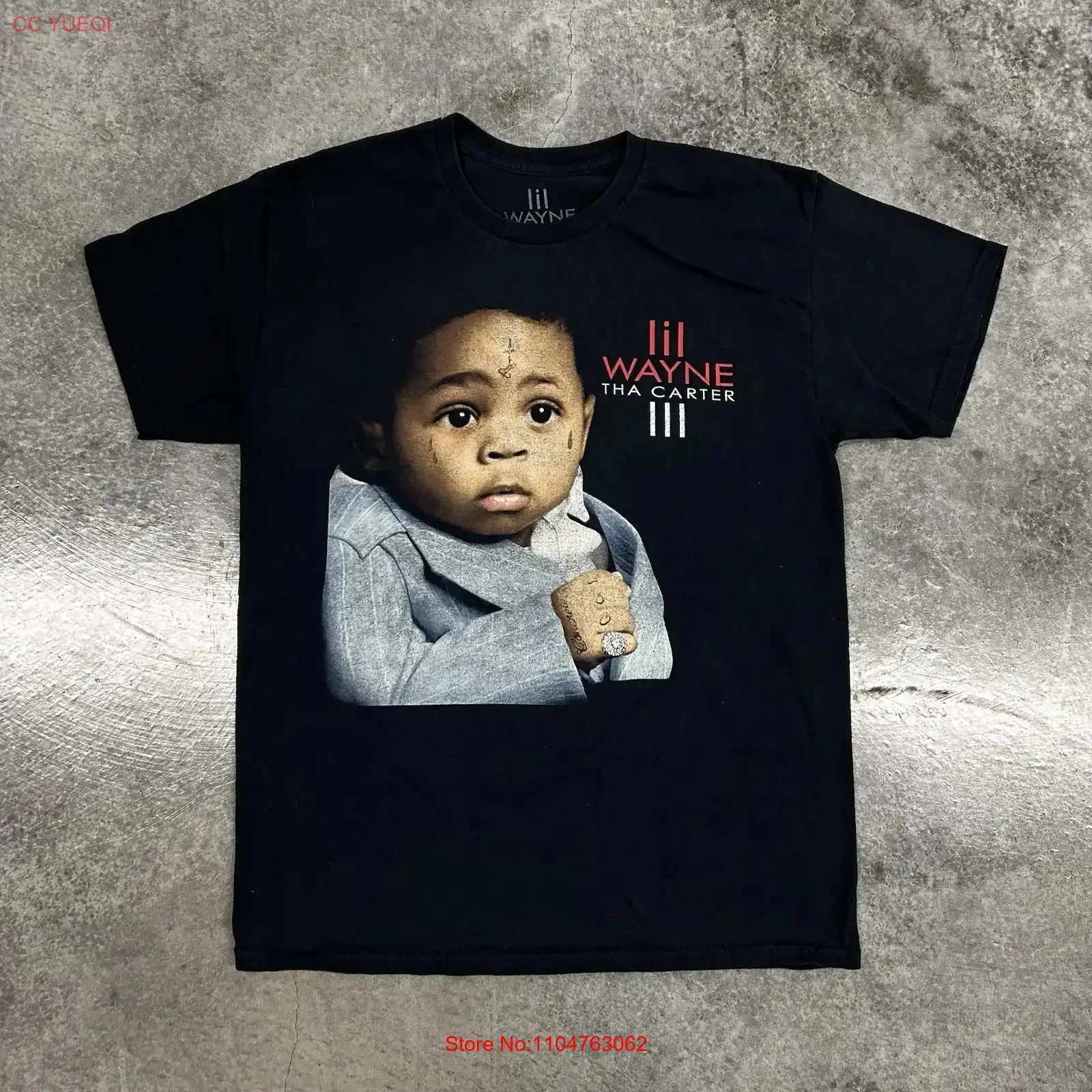 Camiseta con la portada del álbum Tha Carter III de Lil Wayne, talla M, negra, 2023, estilo vintage, lavada, versátil, ligeramente elástica