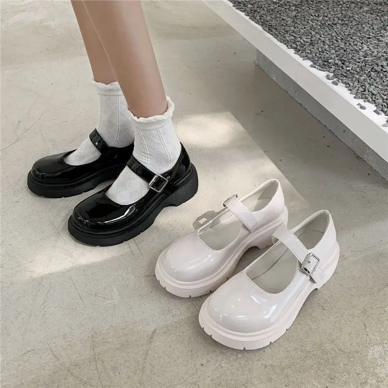 Plus size Women's Shoes Wide Feet 4-44 Mary Jane Small Leather Shoes Women Summer Thin Single-Layer Shoes with Thick Bottom 42