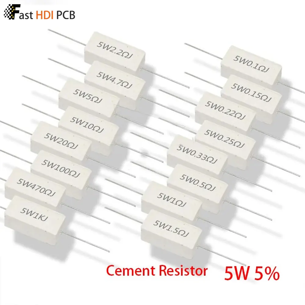 5W Cement Resistor 0.1R-100K Ohm, ±5% Wirewound Axial Ceramic Power Resistor, 0.05R 1R 10R 47R 100R 1K 10K 100K LED Light Box