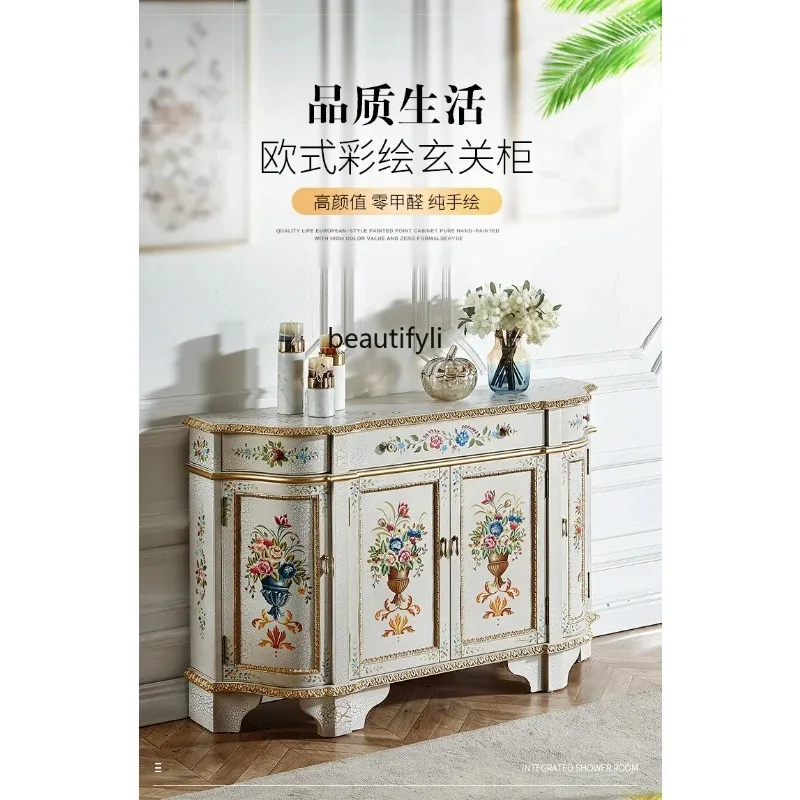 AY55  European painted side cabinet French retro storage entry decorative shoe cabinet