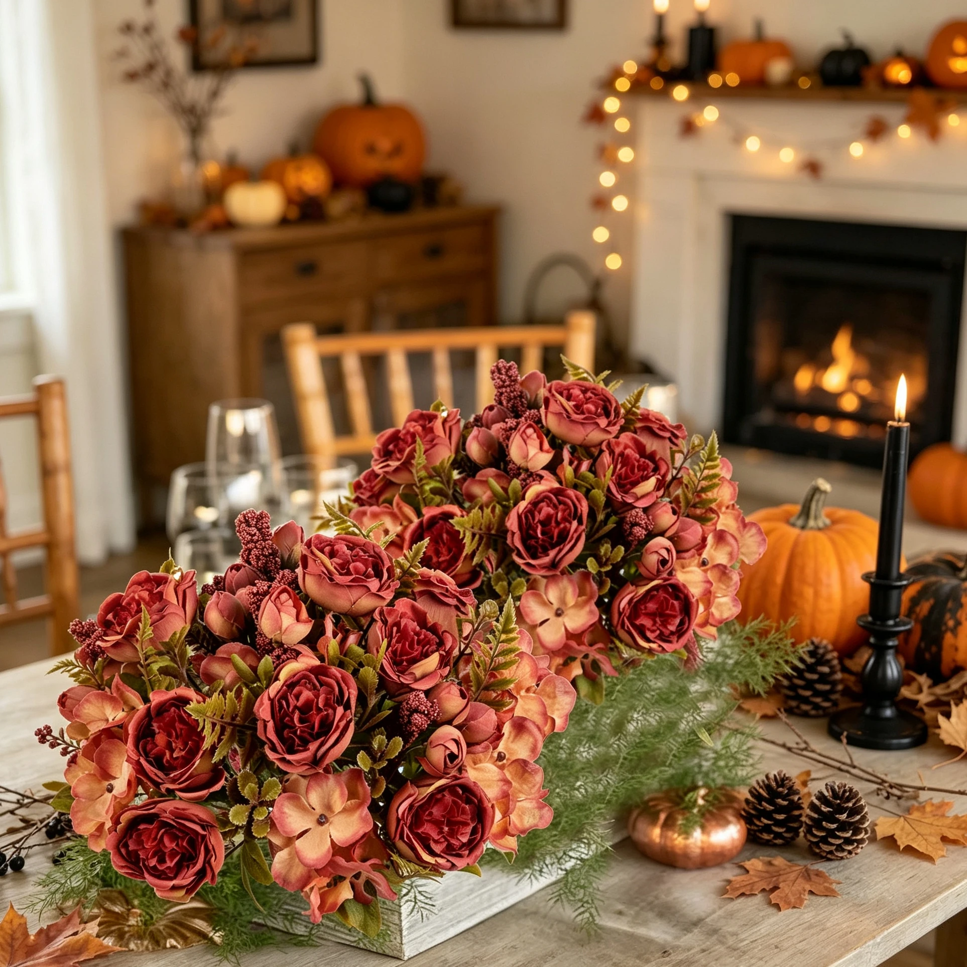 3 Stück Künstliche Blumen für Festivals, Hochzeiten, Garten, Rosen, Pfingstrosen, Brautstrauß, Vase, Raumdekoration, Herbst, Halloween, Seidenhortensien – Detail 1