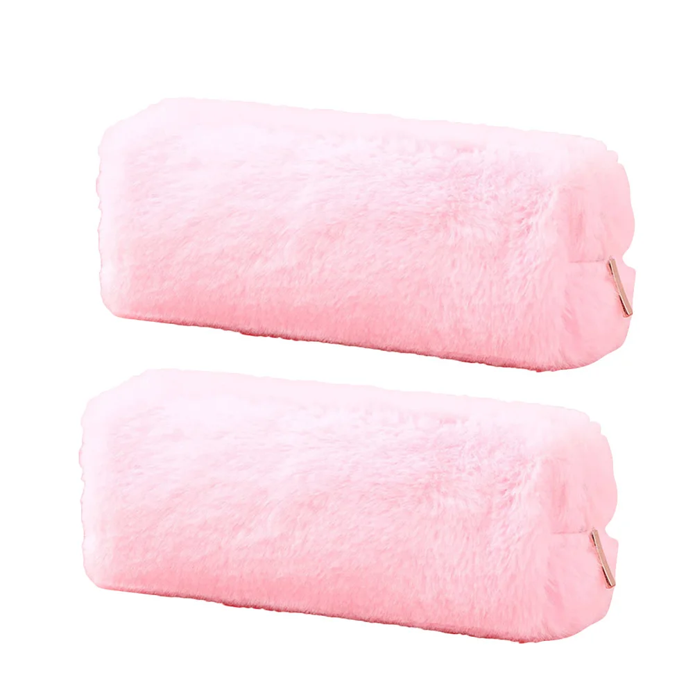 

2pcs Plush Octagonal Pencil Case Zipper Storage Pouch Stationery School Supplies (Pink) plush pencil case