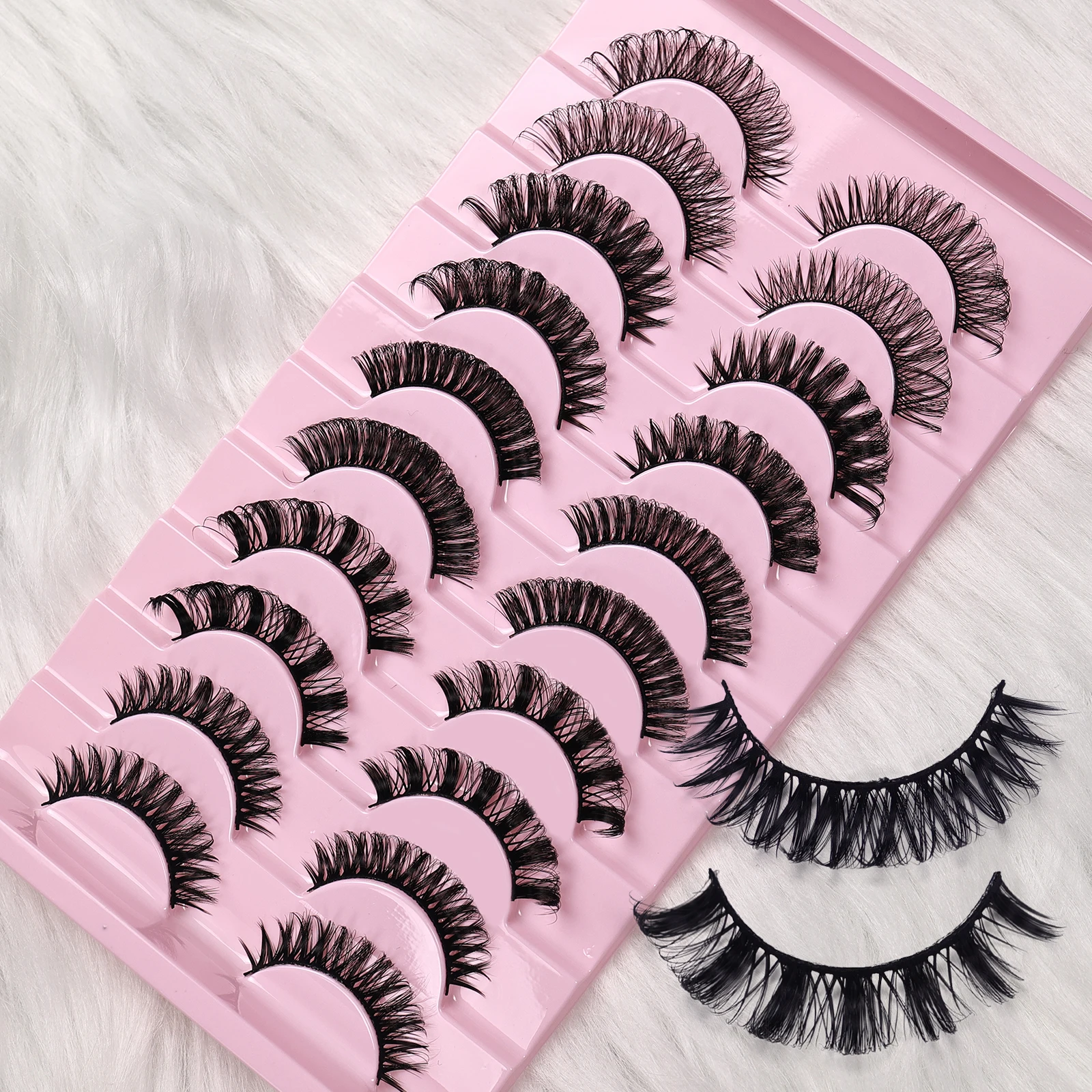 10 paia di ciglia finte russe D Curl, ciglia finte morbide e riutilizzabili per principianti per la festa quotidiana