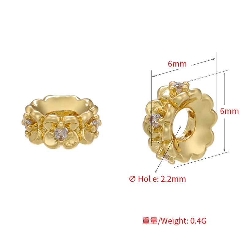 ZHUKOU 6/8mm beads for jewelry making CZ Zircon Petal Spacer Beads Brass beads for women bracelets Accessories wholesale VZ282