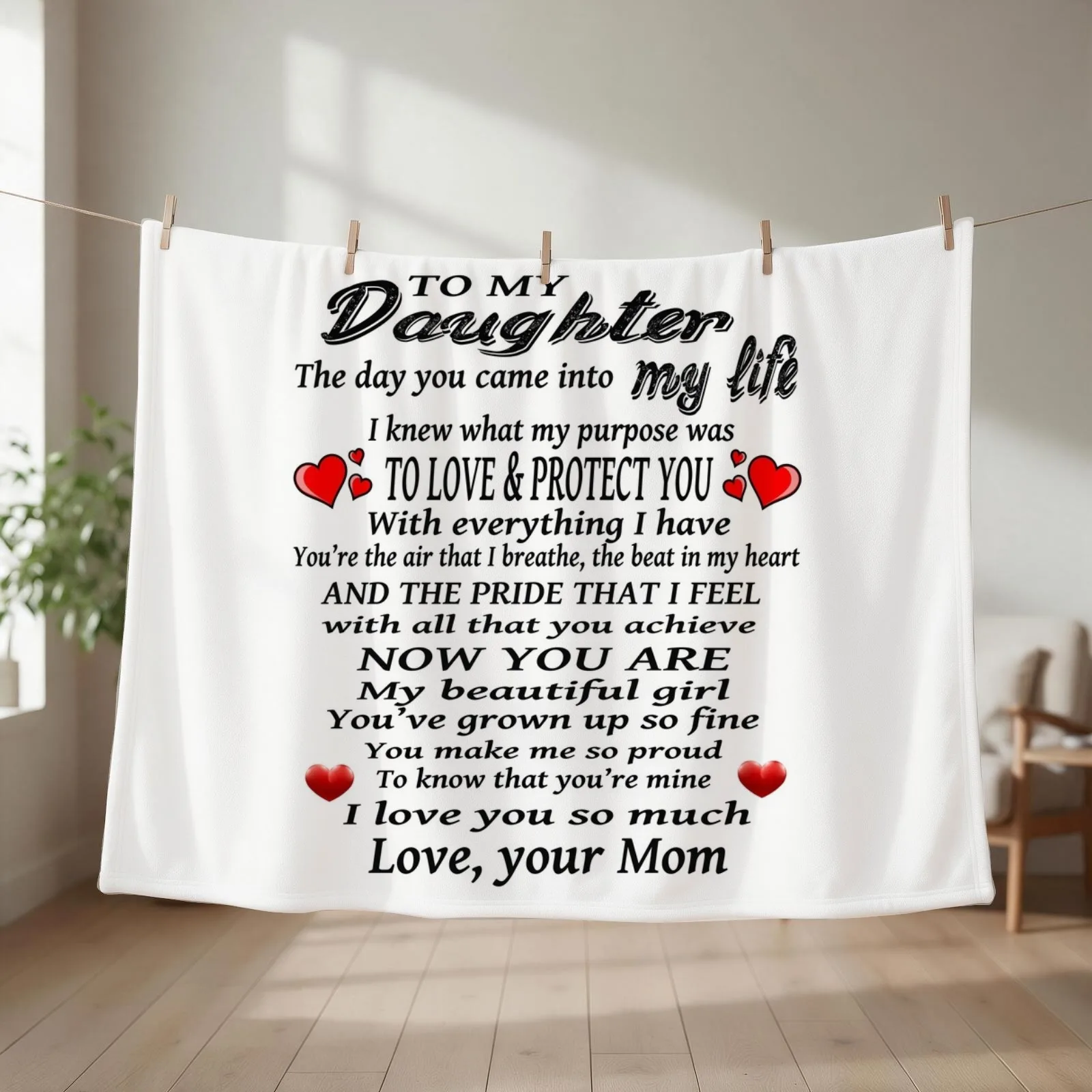 To My Daughter Love Design Throw Blanket couch cozy soft plush fuzzy picnic outdoor blanket