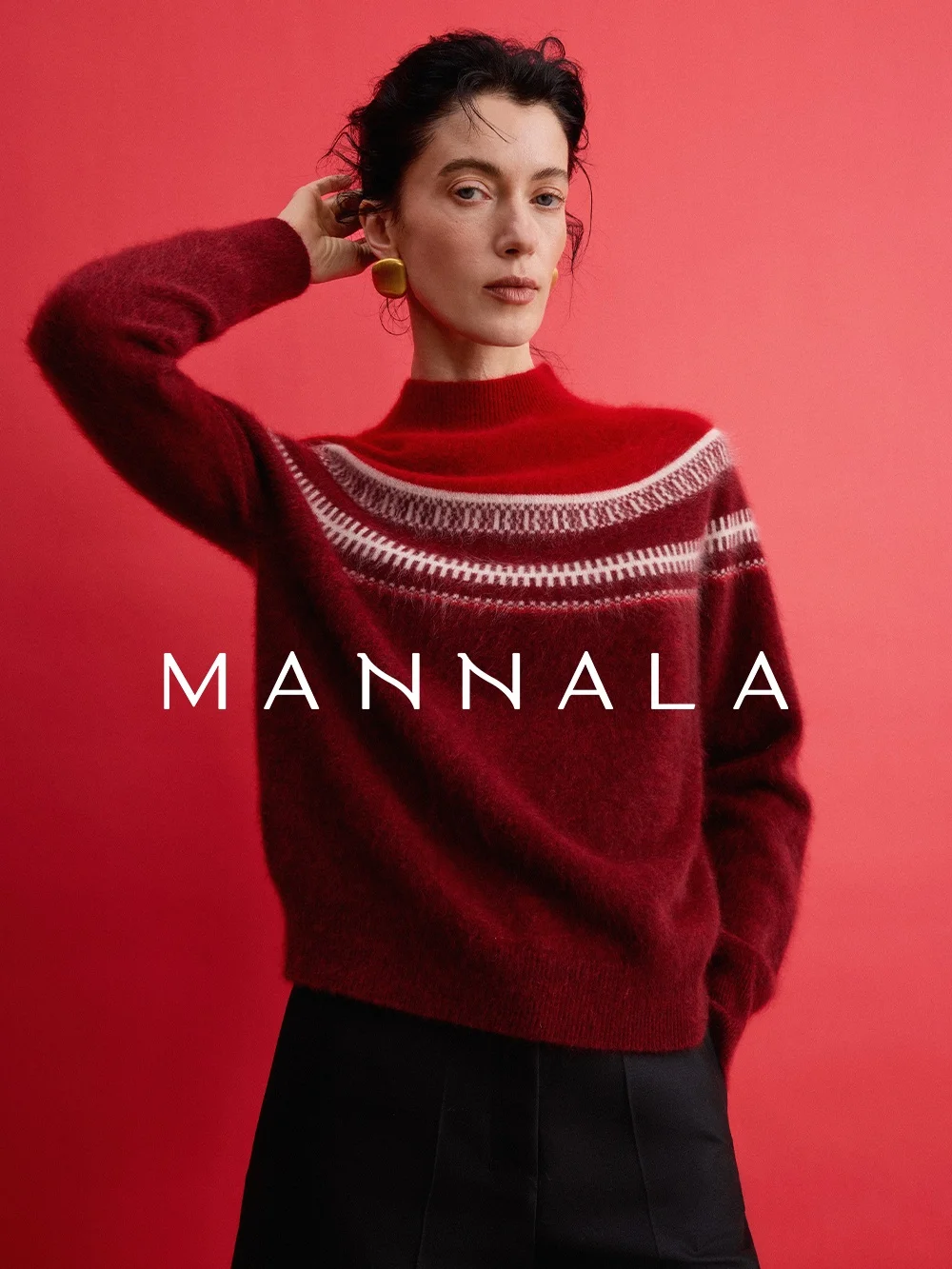 

Классический геометрический свитер Mannala в стиле Fair Isle из шерстяной пряжи, вязаный, женский, повседневный, свободного кроя, с длинными рукавами