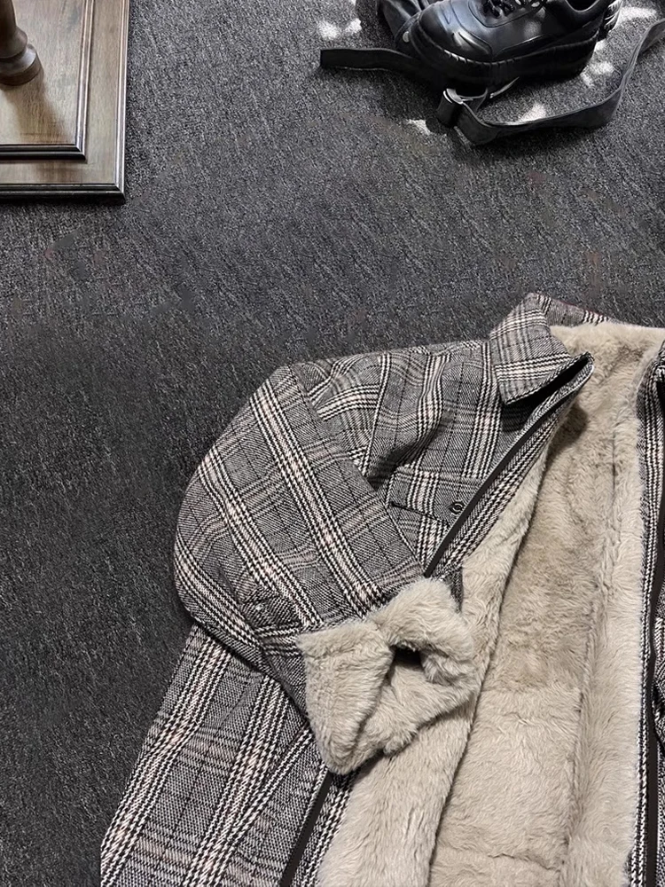 سترة قطنية قصيرة سميكة للرجال لفصل الشتاء من سوكشر، معطف صوفي مقاوم للثعالب بنقشة مربعات، دافئ ومبطن بألياف البوليستر