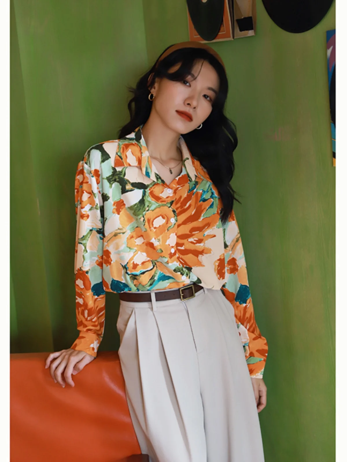 เสื้อสตรีทรงหลวมพิมพ์ลายเรโทร แขนยาว สำหรับงานประชุมประจำปีของ Cany กิจกรรมนักเรียน ฤดูใบไม้ร่วง ฤดูใบไม้ผลิ รุ่นใหม่