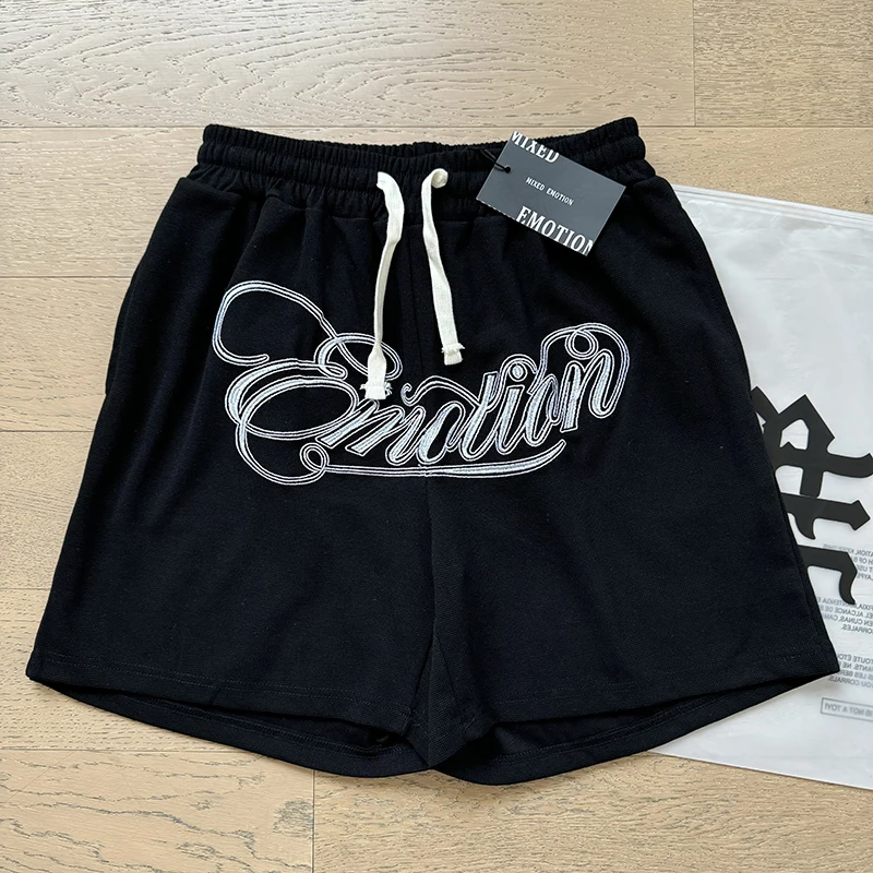 

Шорты High Street MIXED EMOTION, мужские повседневные свободные дышащие спортивные штаны с вафельной вышивкой, повседневные шорты в стиле хип-хоп