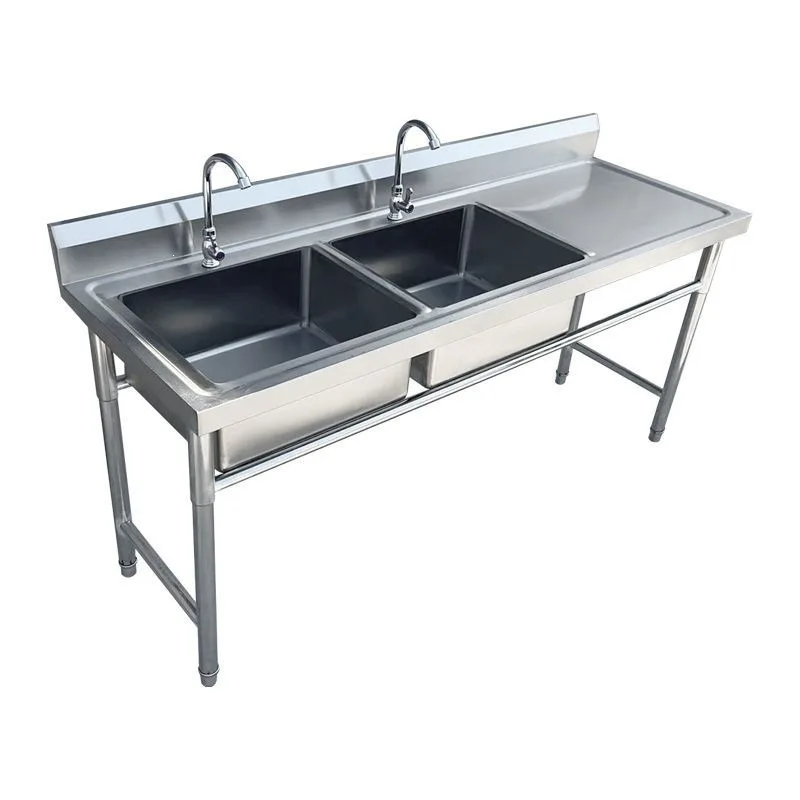 Commercial Stainless Steel Sink Single Double Triple Basin Cafeteria Kitchen Vegetable Washing Dishwashing Basin With Platform