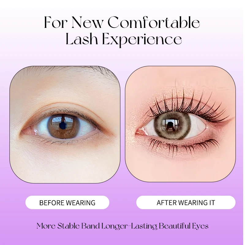 Kit de revolución de pestañas sin pegamento de 10 filas, tiras autoadhesivas para ojos de zorro y tapas con capucha, extensiones sedosas con luz de plumas