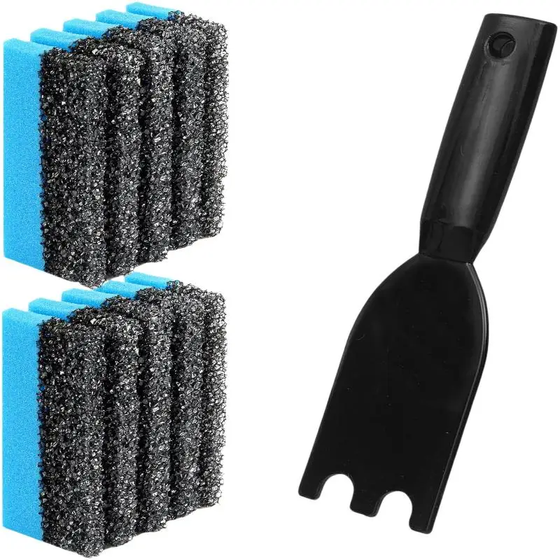 3Pcs Grill Scraper Sponge Set Anti-Slip Handle Griddle Cleaning Tools for Grooved Grill Pans Home Cooking