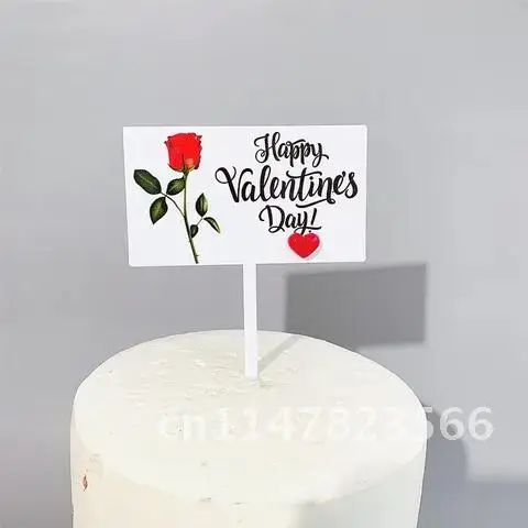 Rose Flower Love Cake Topper for Happy Valentine's Day Lover Spouse Married Couple Dating Cake Topper Acrylic Cake Decoration