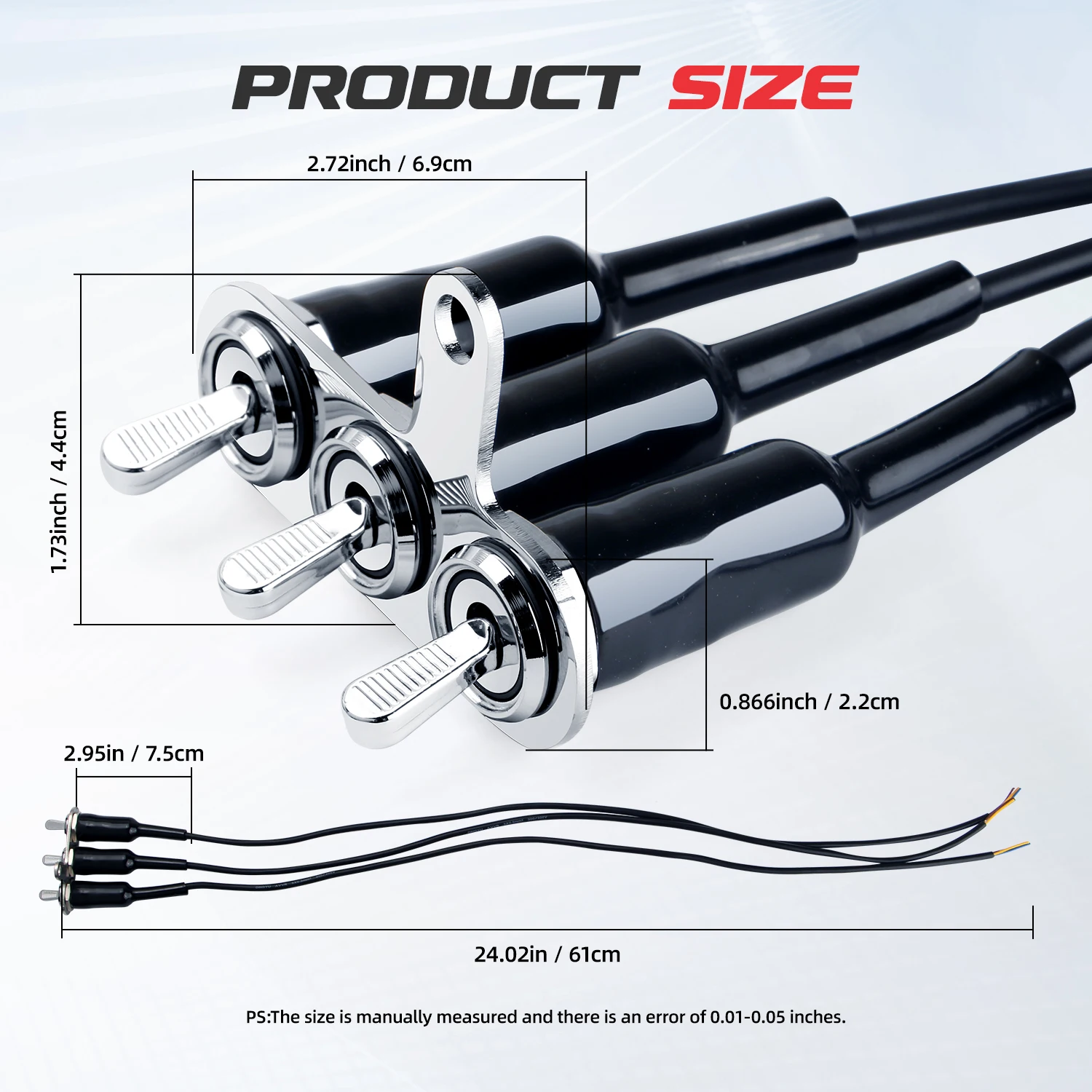 مفتاح هزاز من الفولاذ المقاوم للصدأ 1/2/3-in-1 مع تحكم وامض لأضواء الدراجة النارية LED زرقاء، مفتاح راكب ليلي