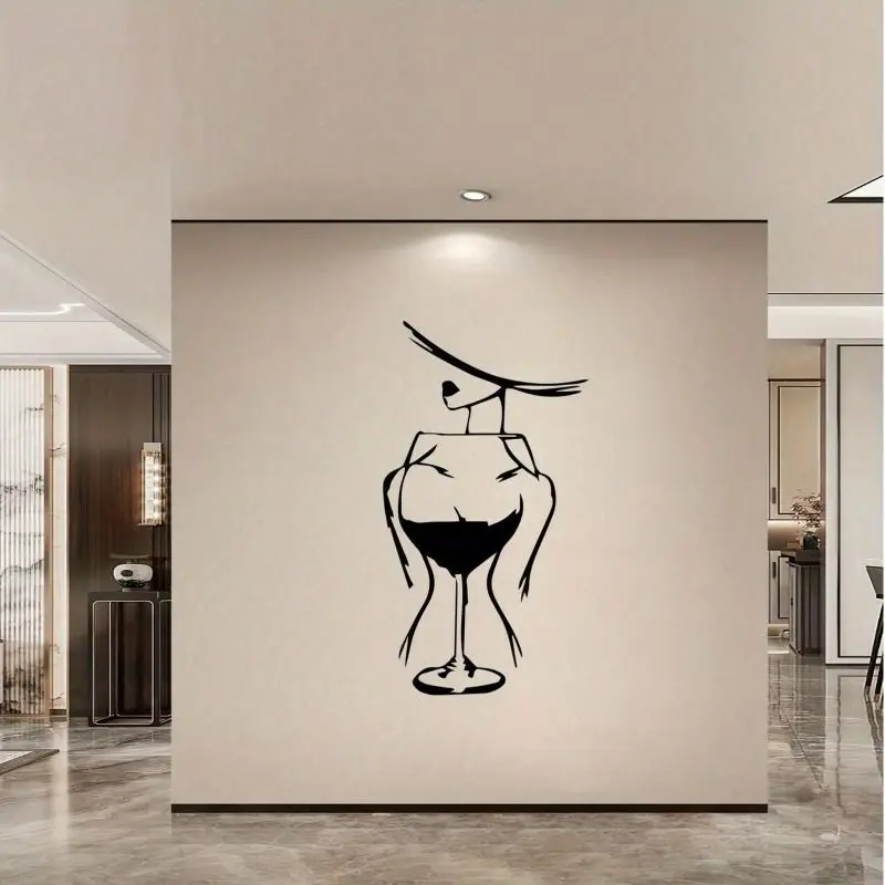 CIFBUY Abstraktes Wein-Dame-Wandschild aus Eisen, schwarze Metall-Wandkunst, Figur-Silhouette, Wandskulptur, Pub- und Heim-Wanddekoration