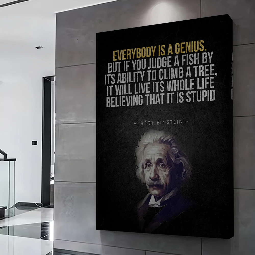 Einstein Quote: Everybody Is a Genius Poster Customizable Printed Canvas Painting Wall Art Gift for Aesthetic Room Decor Mural