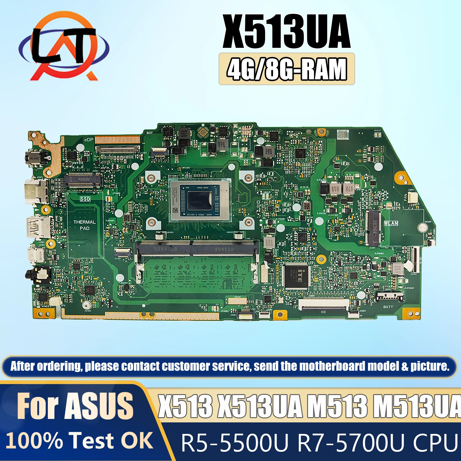 X513UA Mainboard For Asus VivoBook 15 X513 X513UA M513 M513UA M5600IA Laptop Motherboard R5-5500U R7-5700U CPU 4G/8G RAM