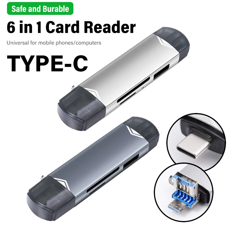 TYPE-C 6 in 1 Multi-function Card High-speed TF Card Reader Usb//SD Flash Drive Memory Card For Memory Stick Mobile Phone Laptop