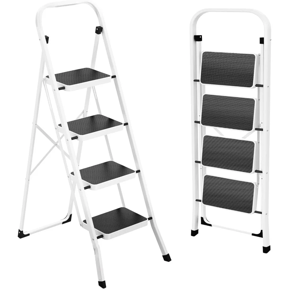 مقعد قابل للطي مع حواف مضادة للانزلاق للبالغين، سعة وزن 330 رطلاً، مناسبة للمطبخ والاستخدام المنزلي، أبيض