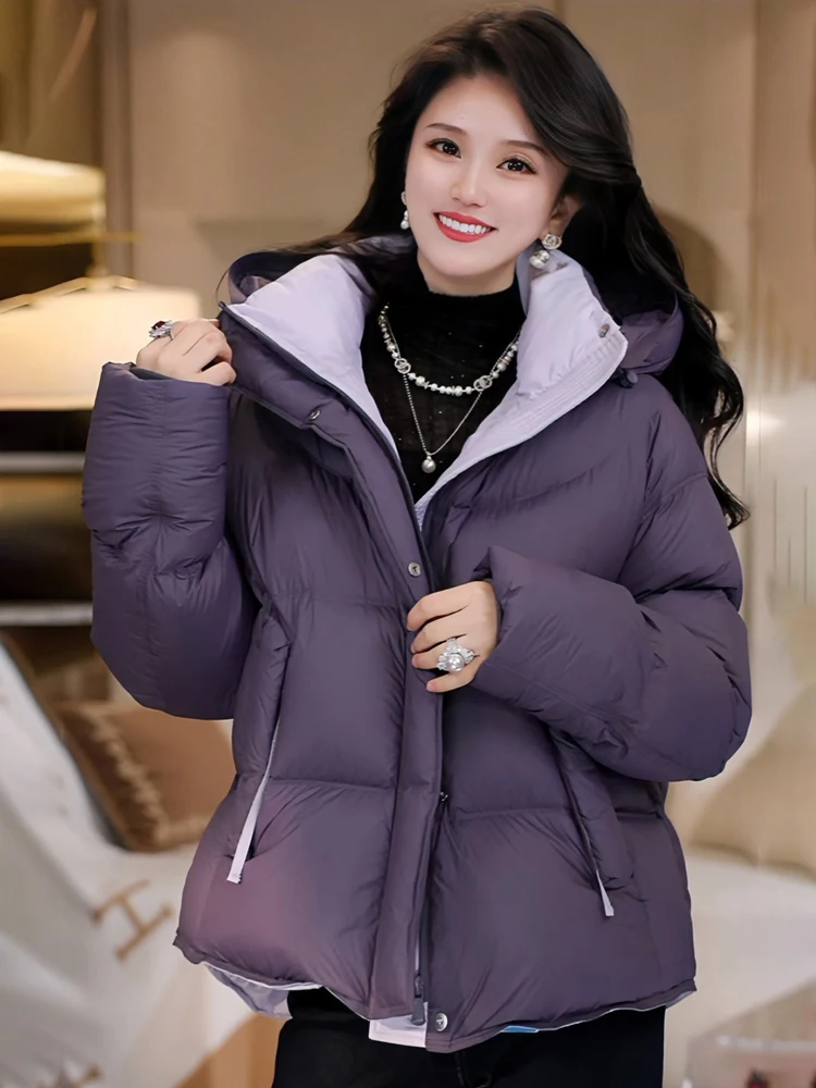 

Warm Winter Puffer Jaet Women's ort Thiened Bread Sle Du down Coat Korean Casual Loose Fit Warmth Casual Faion