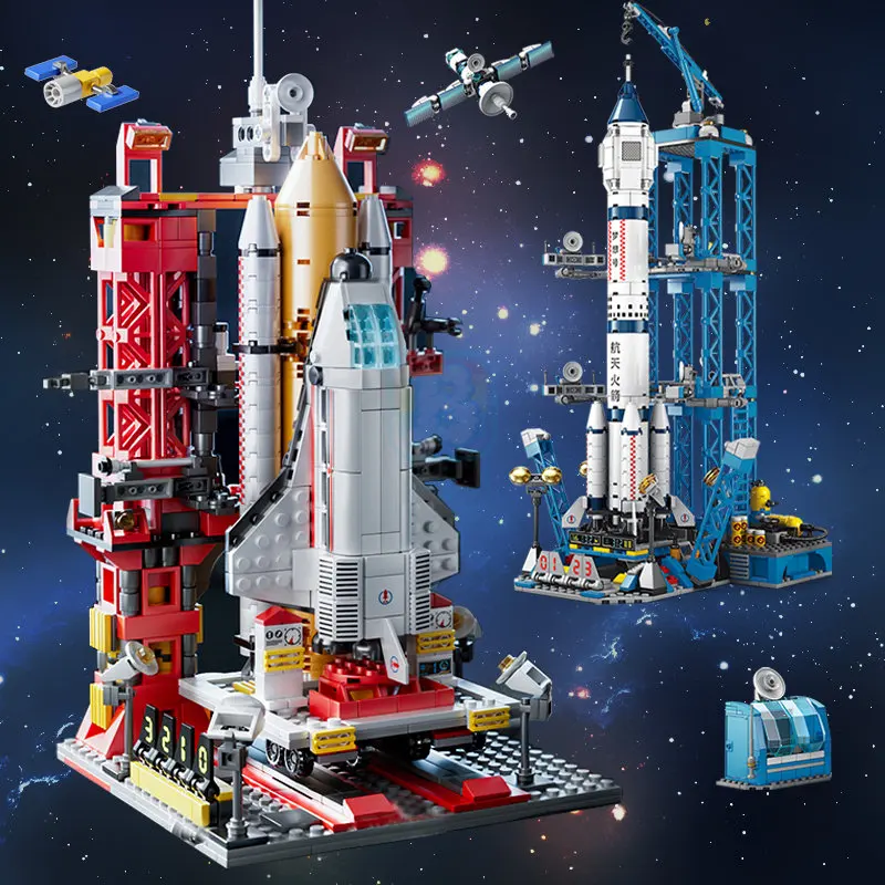 Sreative Building Blocks Space Aviation Manned Rocket With Astronaut Doll City Aerospace Model Bricks Children Toys For Kid Gift