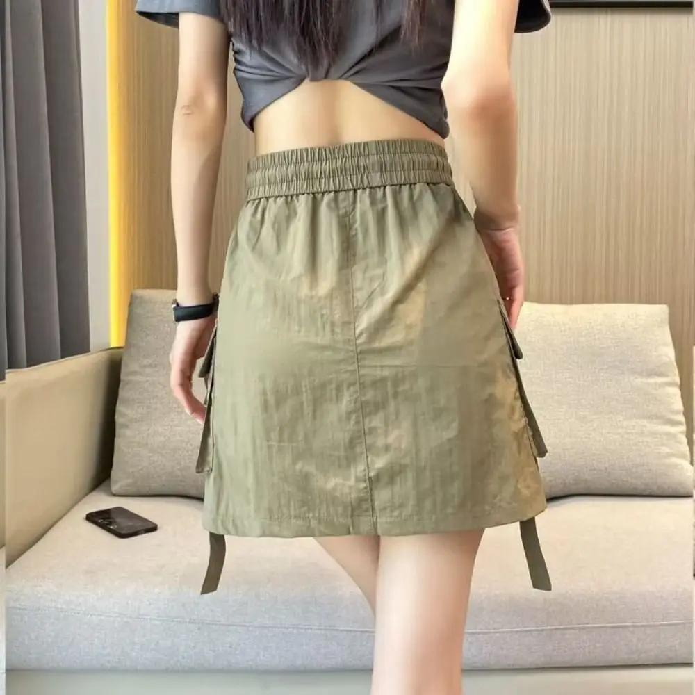 

Loose High Waist Skirt Drawstring Large Pocket Causal Skirts Women Spicy Girl Style Lace Up Wide Half Leg Skirts Summer