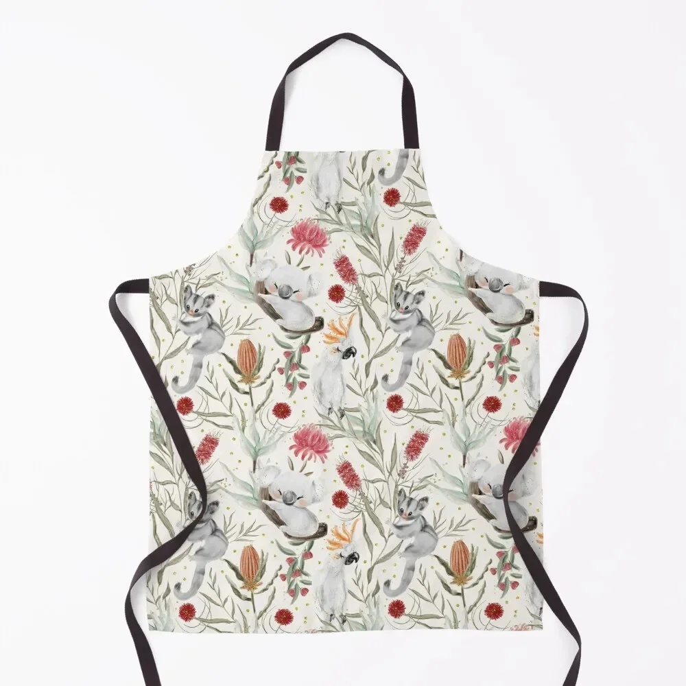 

Australian Floral Pattern with Koalas Possums Cockatoos Apron For Women Kitchen Kitchen Handle For Women Apron