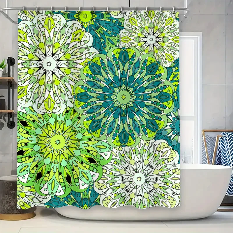 

Занавеска для ванны с зеленой мандалой, декоративная занавеска для душа с белой ванной в наборе аксессуаров для ванной комнаты для украшения дома, размер 69 x