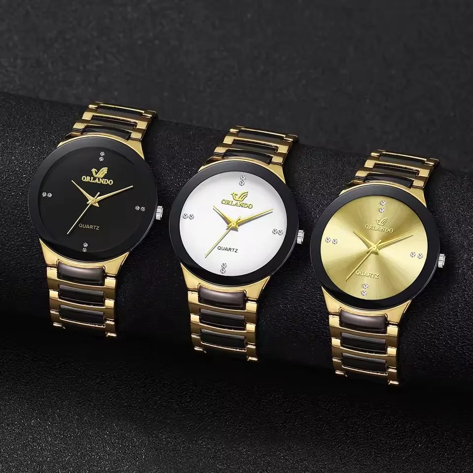 

1/3PCS Men Business Watches Fashion Black Steel Band Male Analog Quartz Watch