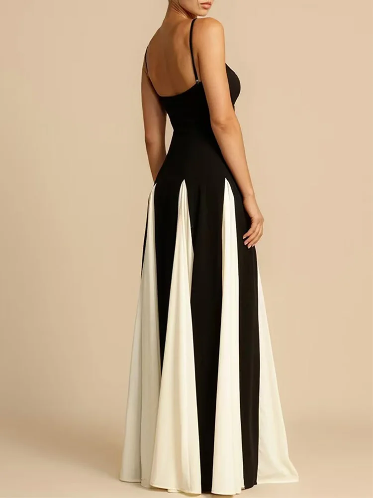Women's Elegant Splice Slip Evening Dress Long Floor-Length Maxi Gown for Formal Occasions