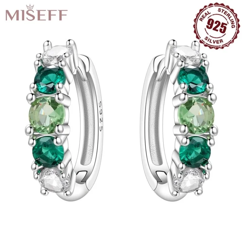 MISEFF S925 Sterling Silver Hoop Earring Gradient Green‑Blue Colored Zircon Earring Fine Jewelry for Engagement Wedding Party