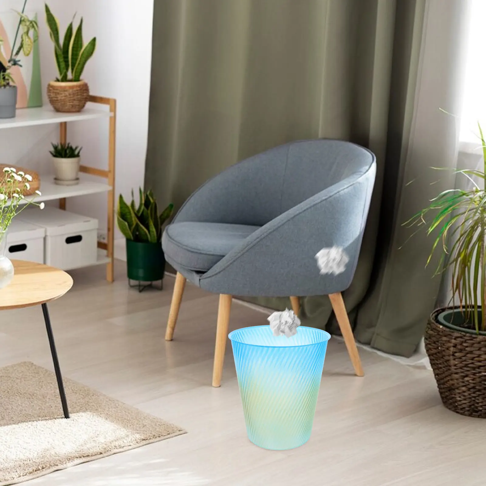 

Plastic Trash Can Gradient Ribbed Spiral Design Decorative Wastebasket for Bathroom Bedroom Living Room Office Stylish Reusable