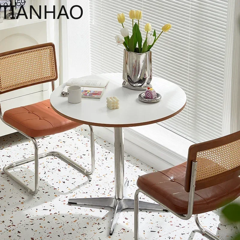 BrandOutdoor Luxury Dining Table Round Legs Metal Small Modern Coffee White Dressing Mesas De Comedor Home Furniture