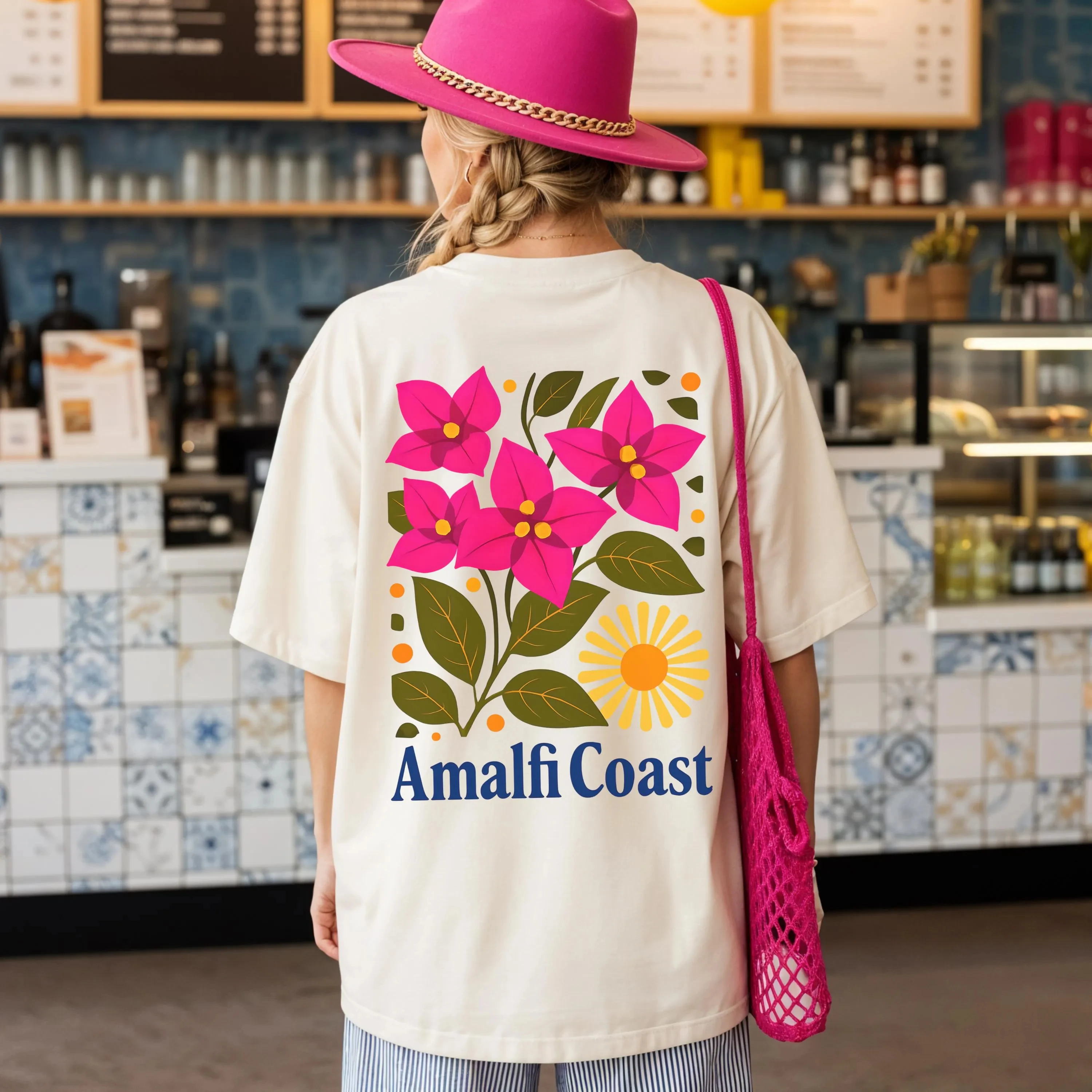 Summer Women's Vintage Floral Amalfi Coast T-shirt Cotton and Breathable Short Sleeve Streetwear Oversized Loose Casual