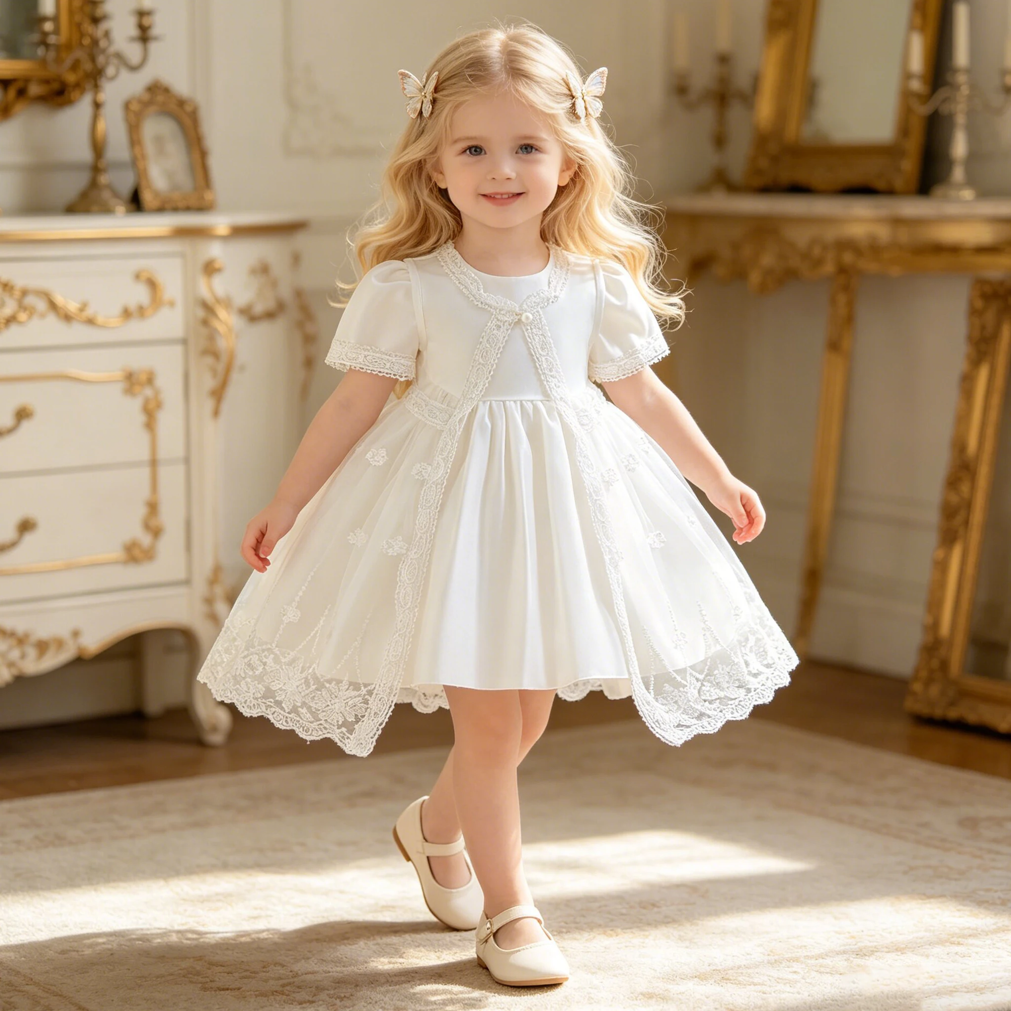

Toddler Baptism Wedding Baby Girls Dress Elegant Tulle 1st Birthday Party Princess Dresses Girl Flower Bridesmaids Prom Costumes