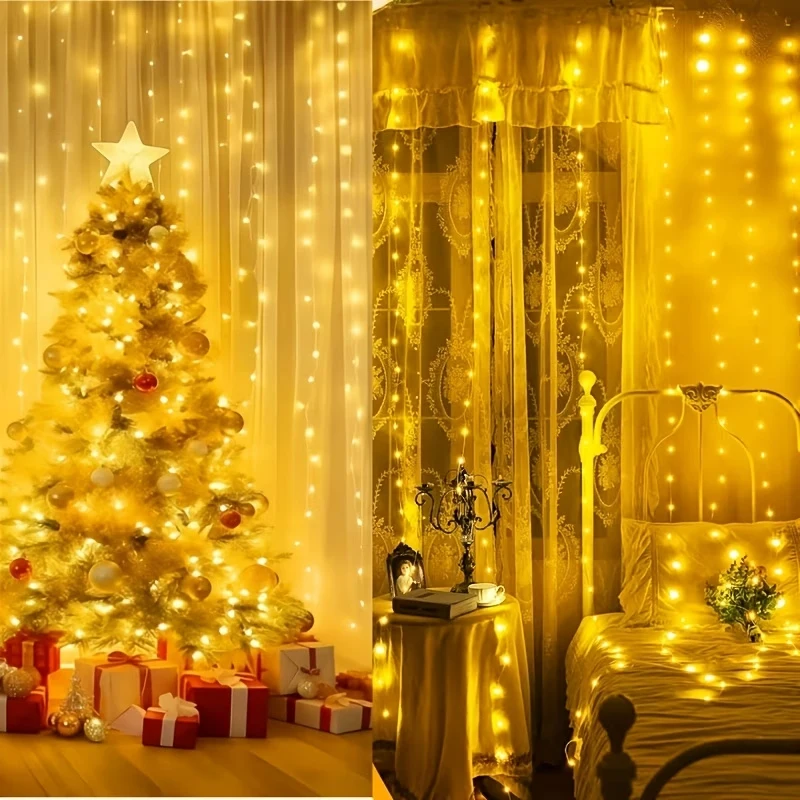 3m×3m USB Copper Wire Curtain Lights with Remote 8 Modes Fairy String Lights for Bedroom Wedding Party Home Wall Decor