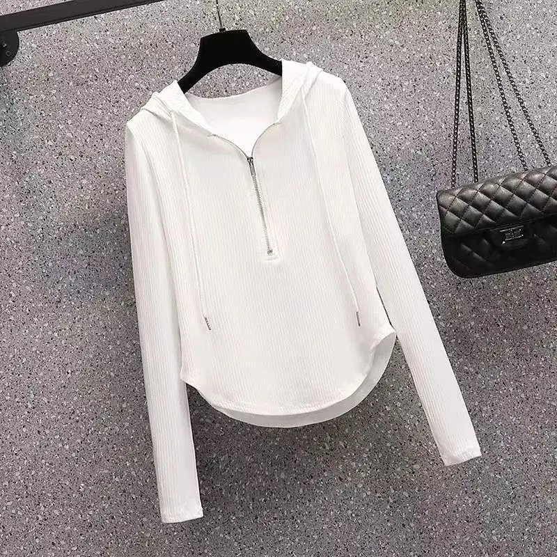 Women\'s Autumn Casual Simplicity Solid Color Long Sleeve Hoodies Women Clothes Fashion Elegant All-match Temperament Slim Tops