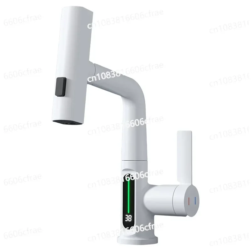 Intelligent Color-changing Digital Display Kitchen Faucet Pull and Lift Rotating Basin Faucet Bathroom Waterfall Faucet