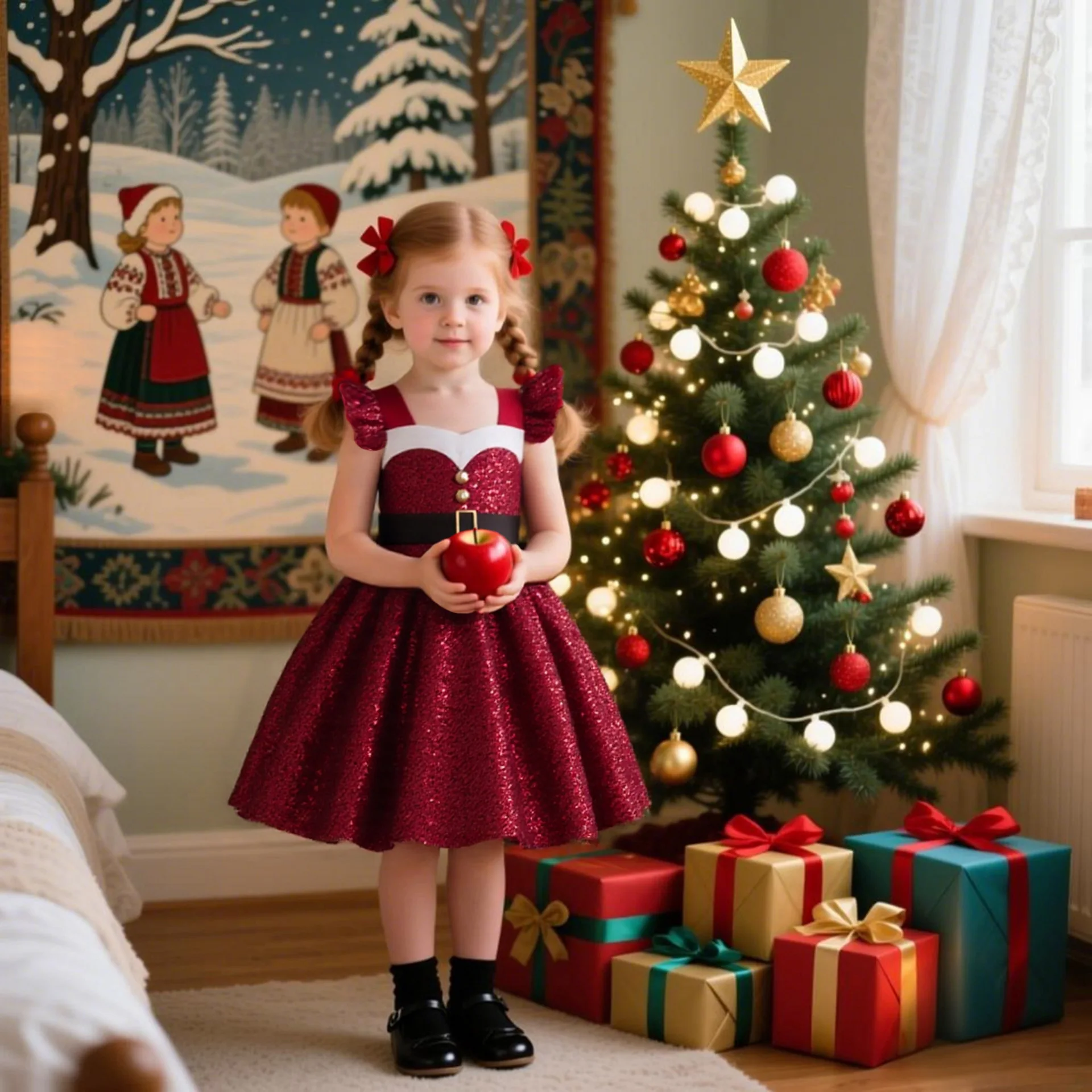 

Christmas Toddler Girl Princess Dress Luxury Sequins Big Bow Evening Gown Baby Girls Elegant Christmas Party Red Princess Dress