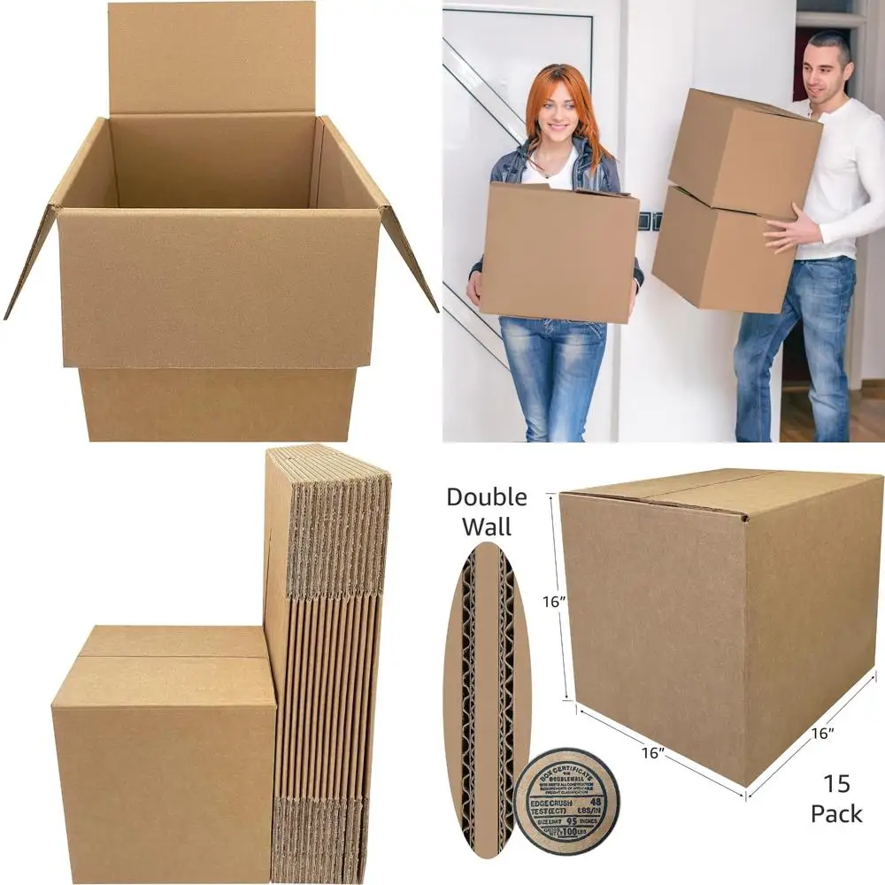Corrugated Heavy Duty 275lb Move and Shipping packaging boxes - 15 pack (16 x 16 x 16 inch Heavy Duty / 15pk)