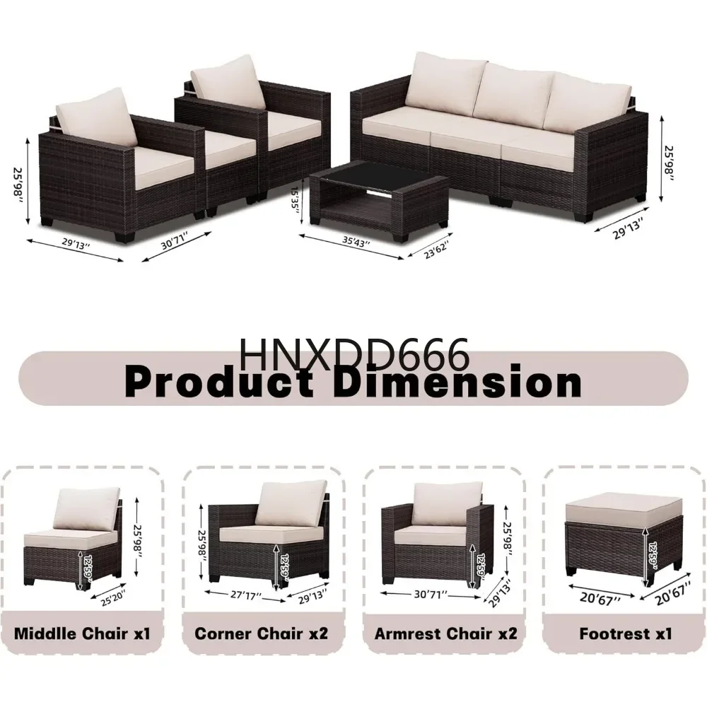 Patio Furniture Set 7 Pieces Conversation Set Wicker Outdoor Sectional Sofa,Ergonomic Armrests Couch with Cushion