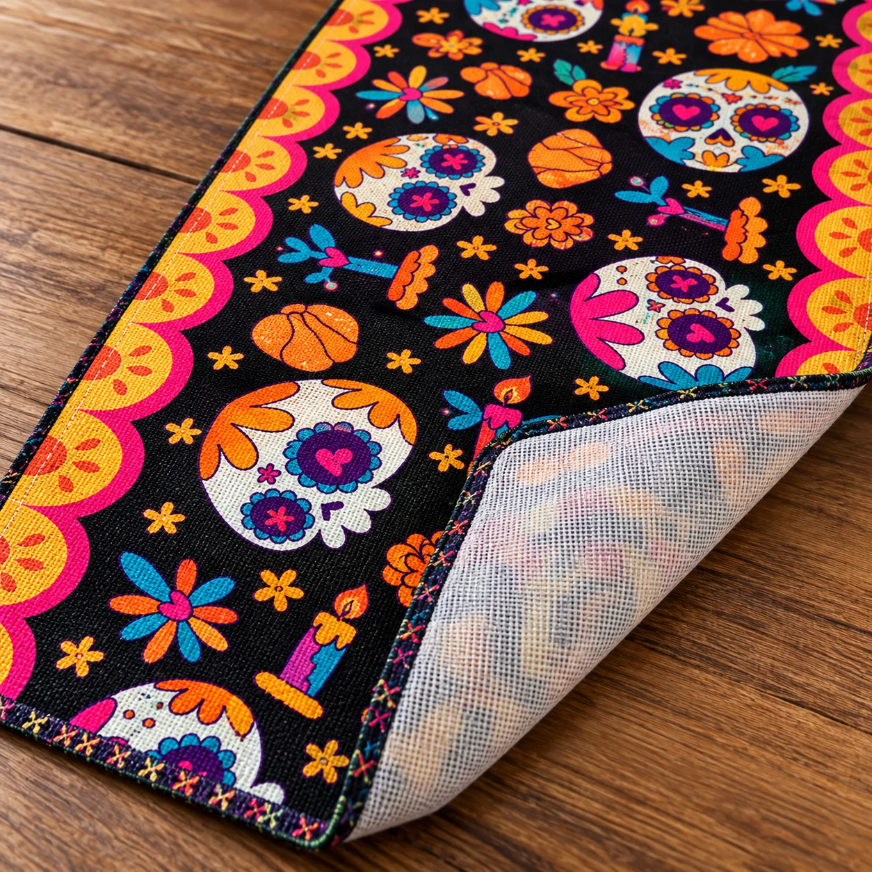 3/5pcs Dia De Los Muertos Table Runner Sugar Skull Linen Halloween Mexican Holiday Dining Kitchen Home Party Decor