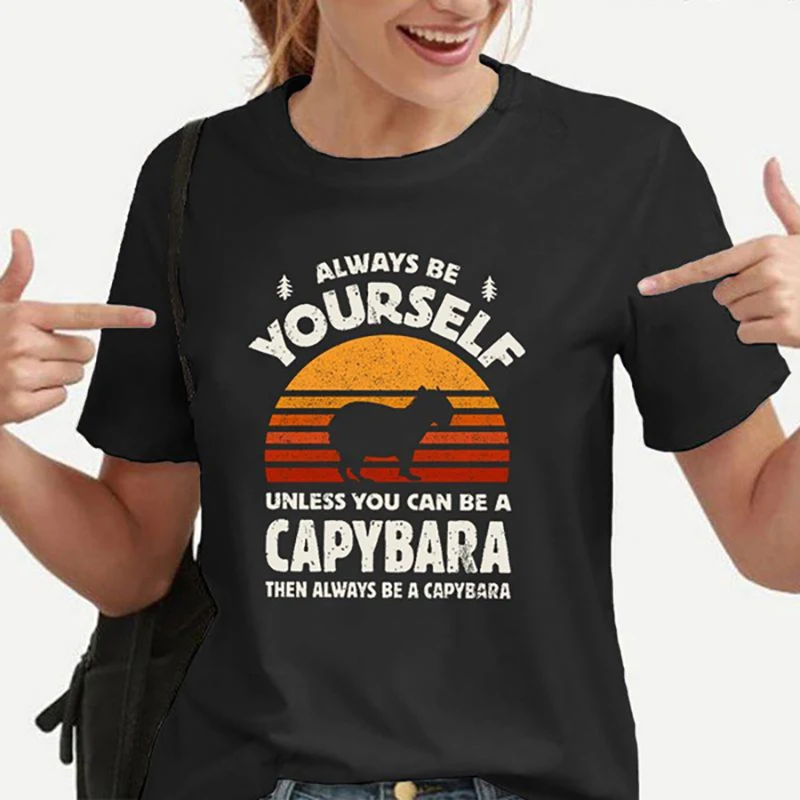 

Hot Capybara Print T-Shirt Loose Short Sleeve Harajuku Casual Tops Women T-Shirt