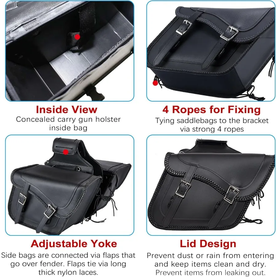 Faux Leather Motorcycle Saddle Bags Throw Over Saddlebags PVC Motorcycle Side Bags for Honda Shadow Sportster Softail Dyna Vsta