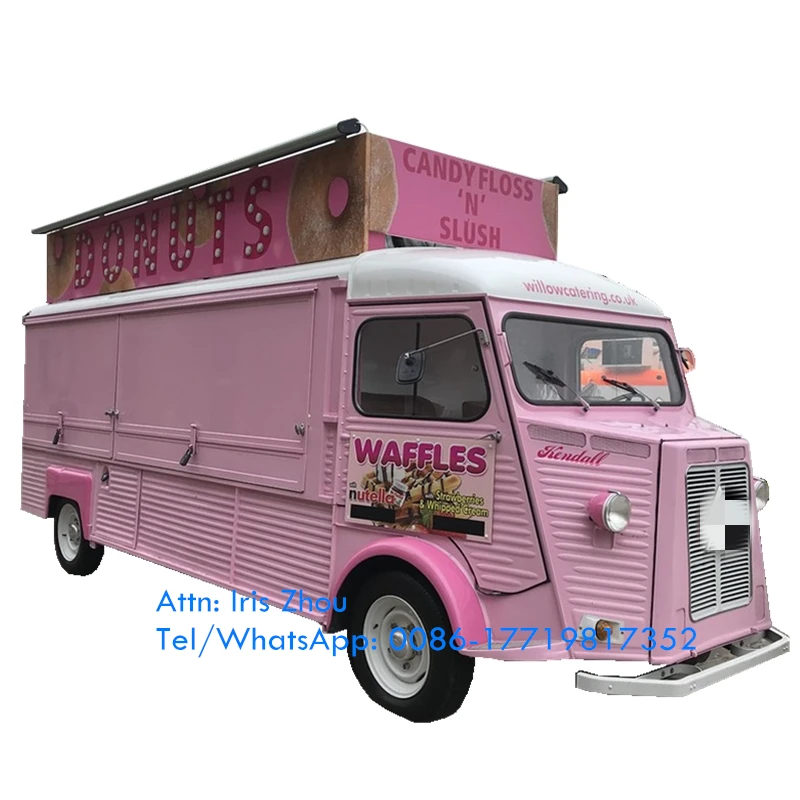 Pink Color Street Food Cart Catering Trailer Coffee Bubble Tea Ice Cream Food Truck Mobile Kitchen Electric Vending Vehicle Car