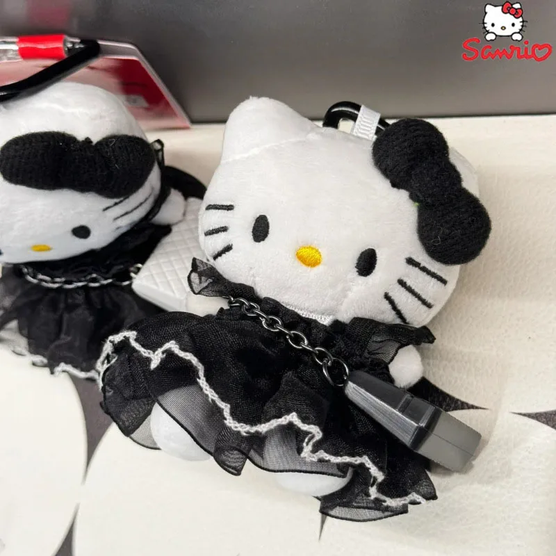 New Sanrio Hello Kitty Plush Doll Keychain Anime Black Dress Kitty Stuffed Toys Pendant Keyring Children Plushie Bags Keychains